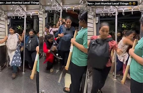 ട്രെയിനിലേക്ക് ചാടിക്കയറുന്ന സ്ത്രീകൾ/ എക്‌സ്