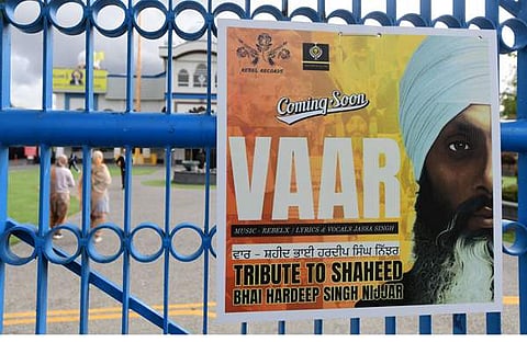 കാനഡയിലെ സിഖ് ഗുരുദ്വാരയ്ക്ക് മുന്നില്‍ സ്ഥാപിച്ച ഖലിസ്ഥാന്‍ അനുകൂല പോസ്റ്റര്‍/എഎഫ്പി