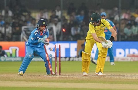 ലെബുഷെയ്ൻ അശ്വിന്റെ പന്തിൽ ക്ലീൻ ബൗൾഡാകുന്നു/ പിടിഐ