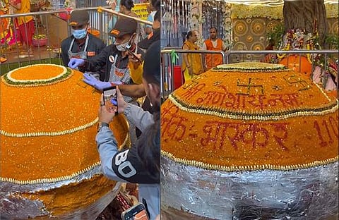 ഭക്തർ സമർപ്പിച്ച ഭീമൻ ലഡു/ ഇൻസ്റ്റ​ഗ്രാം