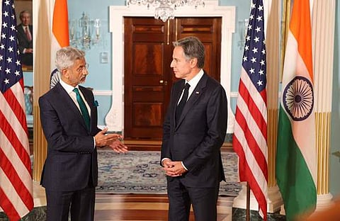 യുഎസ് സെക്രട്ടറി ആന്റണി ബ്ലിങ്കനുമായി കൂടിക്കാഴ്ച നടത്തിയപ്പോൾ, എസ് ജയശങ്കർ എക്സിൽ പങ്കുവെച്ച ചിത്രം