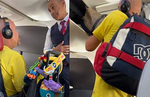 ബഹളം വെച്ച യാത്രക്കാരനെ വിമാനത്തിനുള്ളിൽ നിന്നും പുറത്താക്കി/ വിഡിയോ സ്ക്രീൻഷോട്ട്