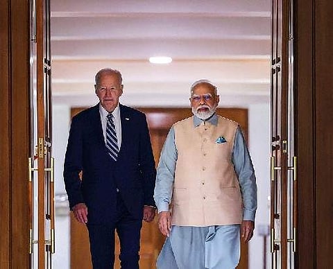 യുഎസ് പ്രസിഡന്റ് ജോ ബൈഡനൊപ്പം പ്രധാനമന്ത്രി മോദി/പിടിഐ