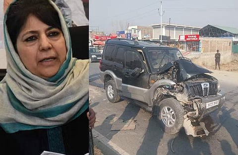 മെഹബൂബ മുഫ്തി, തകർന്ന കാർ/ എഎൻഐ