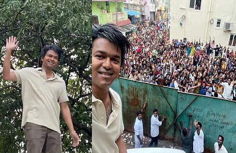 വിജയ് ആരാധകരെ അഭിവാദ്യം ചെയ്യുന്നു/ എക്സ്