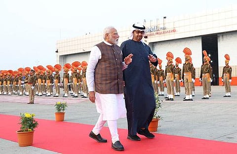 പ്രധാനമന്ത്രി നരേന്ദ്ര മോദി, യുഎഇ പ്രസിഡന്റ് ഷെയ്‌ക് മുഹമ്മദ് ബിൻ സയദ് അൽ നഹ്യാൻ/ എക്‌സ്