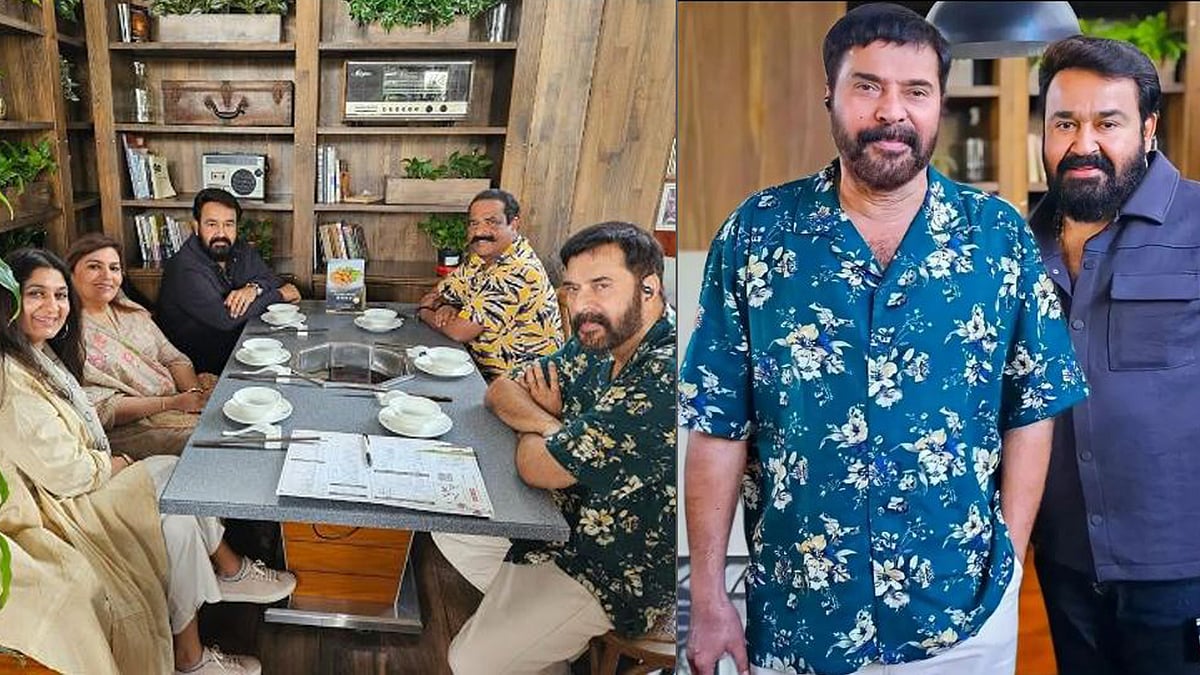 ലിജോയുടെ 'വാലിബനും ജയിംസും' ഒരു മേശയ്‌ക്ക് അപ്പുറവും ഇപ്പുറവും; ദുബൈയിൽ കുടുംബസമേതം മമ്മൂട്ടിയും മോഹൻലാലും