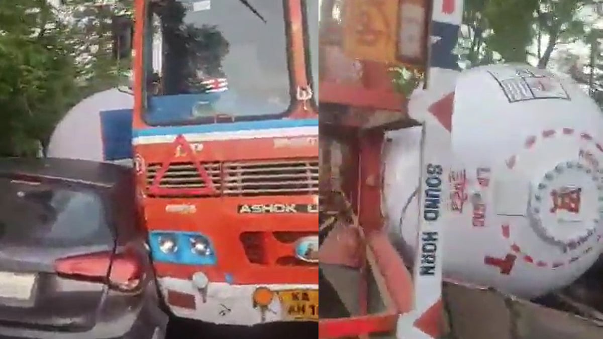 പഴയങ്ങാടി പാലത്തിനു മുകളിൽ പാചക വാതക ടാങ്കർ മറിഞ്ഞു; ​ഗതാ​ഗത നിയന്ത്രണം