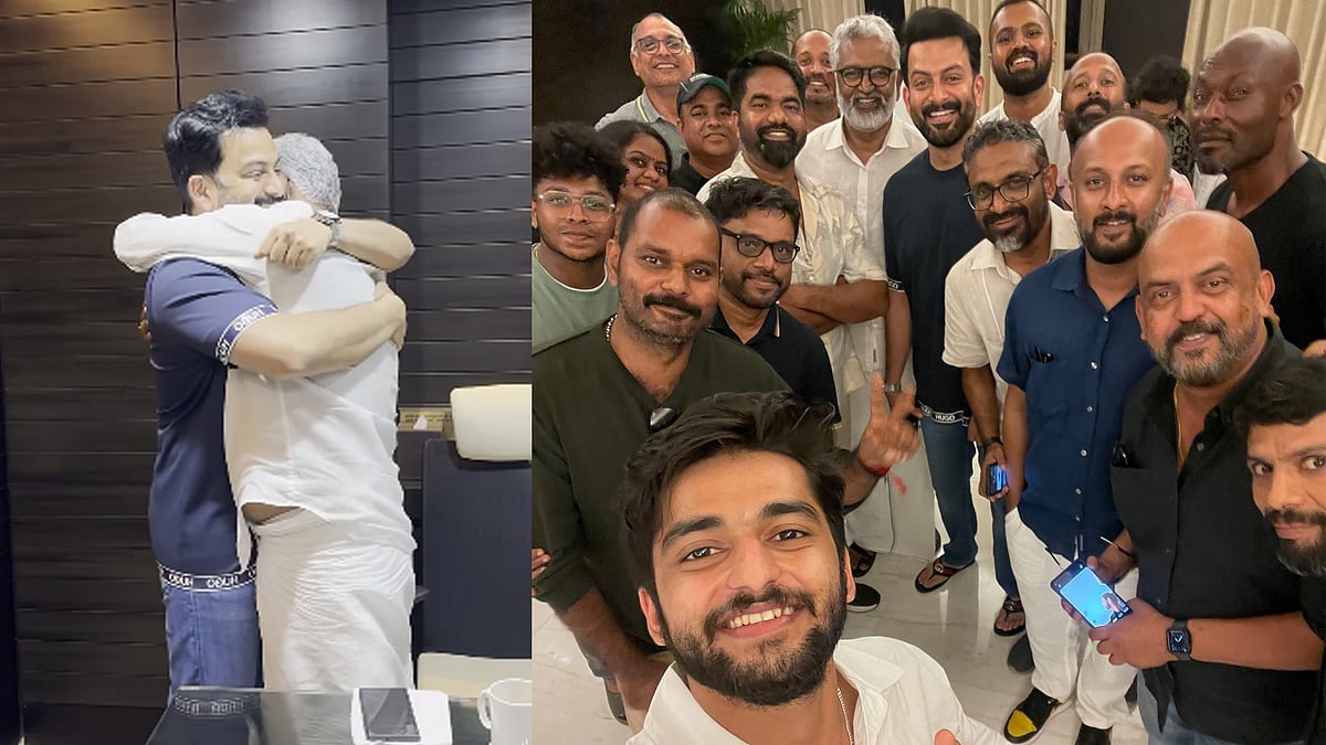 ബ്ലെസിയെ കെട്ടിപ്പിടിച്ച് എടുത്തുയർത്തി പൃഥ്വിരാജ്; കേക്ക് മുറിച്ച് ആഘോഷം