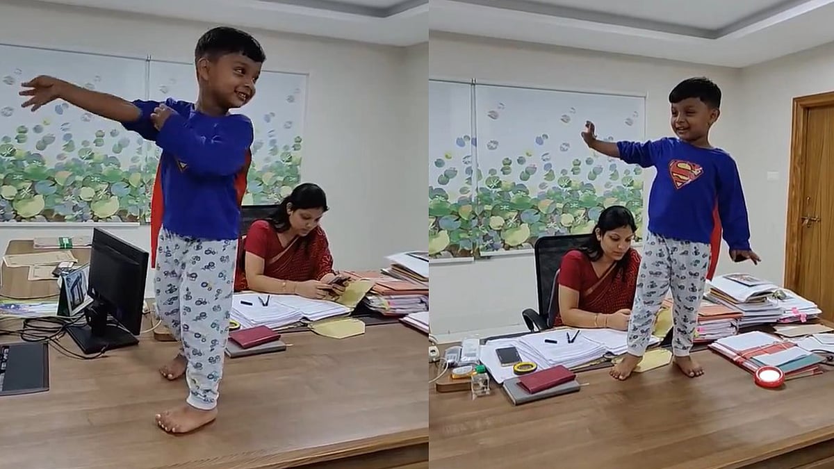ജില്ലാ കലക്ടറുടെ ഓഫീസിൽ 'ക്യൂട്ട് ലിറ്റിൽ സൂപ്പർമാൻ'; സോഷ്യൽമീഡിയയിൽ പ്രശംസയും വിമർശനവും, വിഡിയോ