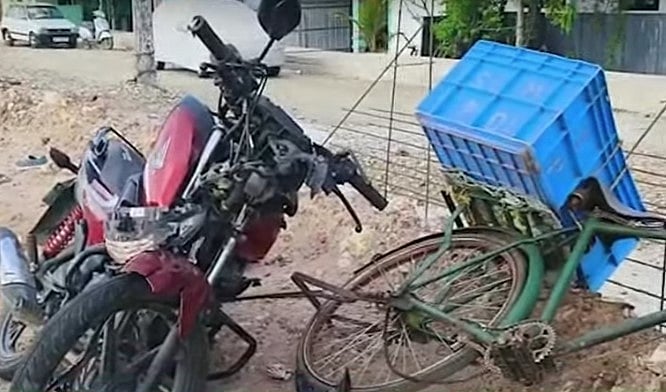 ക്ഷേത്രദര്‍ശത്തിനായി പോകുന്നതിടെ ബൈക്ക് സൈക്കിളില്‍ ഇടിച്ചു; റോഡില്‍ തെറിച്ചുവീണ അച്ഛനും മകനും ലോറിയിടിച്ച് മരിച്ചു
