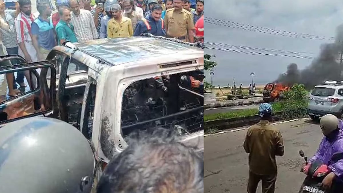 കോഴിക്കോട്  കോന്നാട് ബീച്ചില്‍ ഓടുന്ന കാറിന് തീപിടിച്ചു; ഡ്രൈവര്‍ വെന്തുമരിച്ചു; വീഡിയോ
