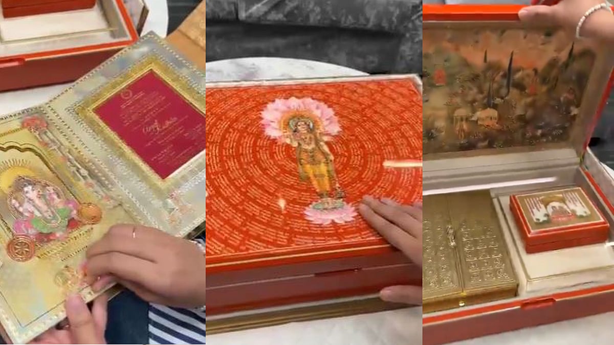 'തുറക്കുമ്പോള്‍ വിഷ്ണു മന്ത്രം, വൈകുണ്ഠത്തിന്റെ എംബ്രോയ്ഡറി വര്‍ക്ക്, വെള്ളി ക്ഷേത്രം'; അമ്പരപ്പിച്ച് ആനന്ദ് അംബാനിയുടെ വിവാഹ ക്ഷണക്കത്ത്- വീഡിയോ 