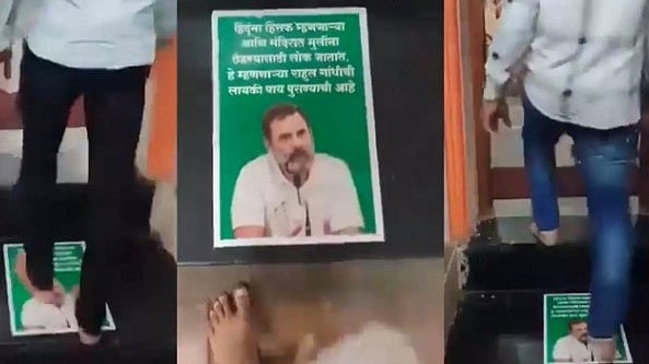 'ഹിന്ദുക്കളെ അപമാനിക്കാന്‍ എങ്ങനെ ധൈര്യമുണ്ടായി?' ക്ഷേത്ര ചവിട്ടു പടിയില്‍ രാഹുലിനെതിരെ പോസ്റ്റര്‍,വീഡിയോ