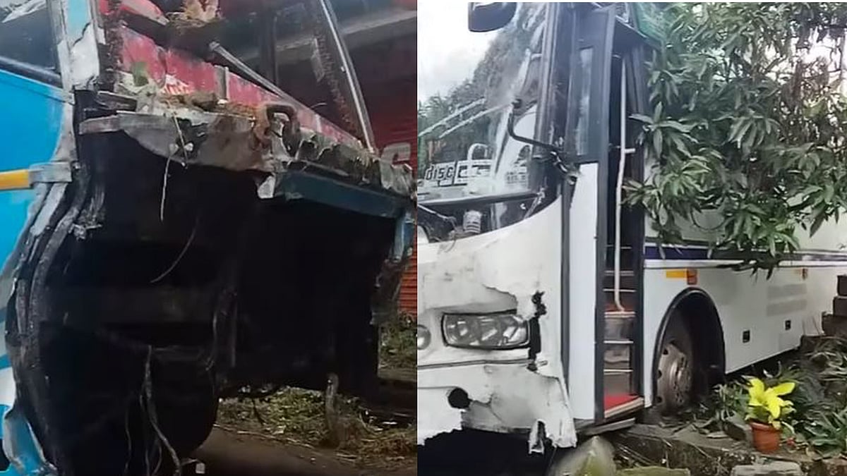 സ്വകാര്യ ബസും ടൂറിസ്റ്റ് ബസും കൂട്ടിയിടിച്ച് നിരവധി പേര്‍ക്ക് പരിക്ക്, ഡ്രൈവറുടെ നില ഗുരുതരം 
