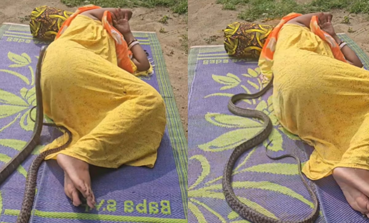 പായയില്‍ കിടന്നുറങ്ങുന്ന സ്ത്രീയുടെ ദേഹത്തുകൂടി ഇഴഞ്ഞുനീങ്ങി കൂറ്റന്‍ പാമ്പ്-  വൈറല്‍ വിഡിയോ