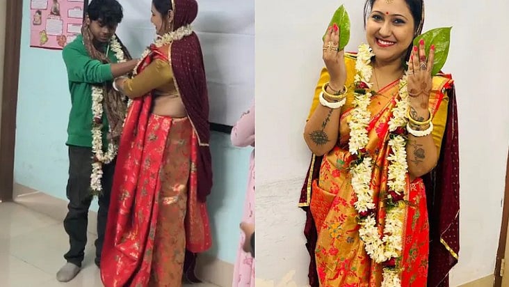 ക്ലാസ് മുറിയില്‍ വച്ച് കോളജ് വിദ്യാര്‍ഥിയെ 'വിവാഹം' കഴിച്ച് അധ്യാപിക; വീഡിയോ വൈറല്‍; അന്വേഷണം