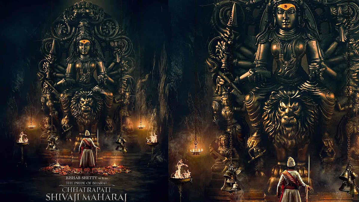 ഭീമാകാരമായ ദേവി വി​ഗ്രഹത്തിന് മുന്നിൽ വാളേന്തി ഋഷഭ് ഷെട്ടി; 'ഛത്രപതി ശിവാജി മഹാരാജ്' സെക്കന്റ് ലുക്ക് പുറത്ത്