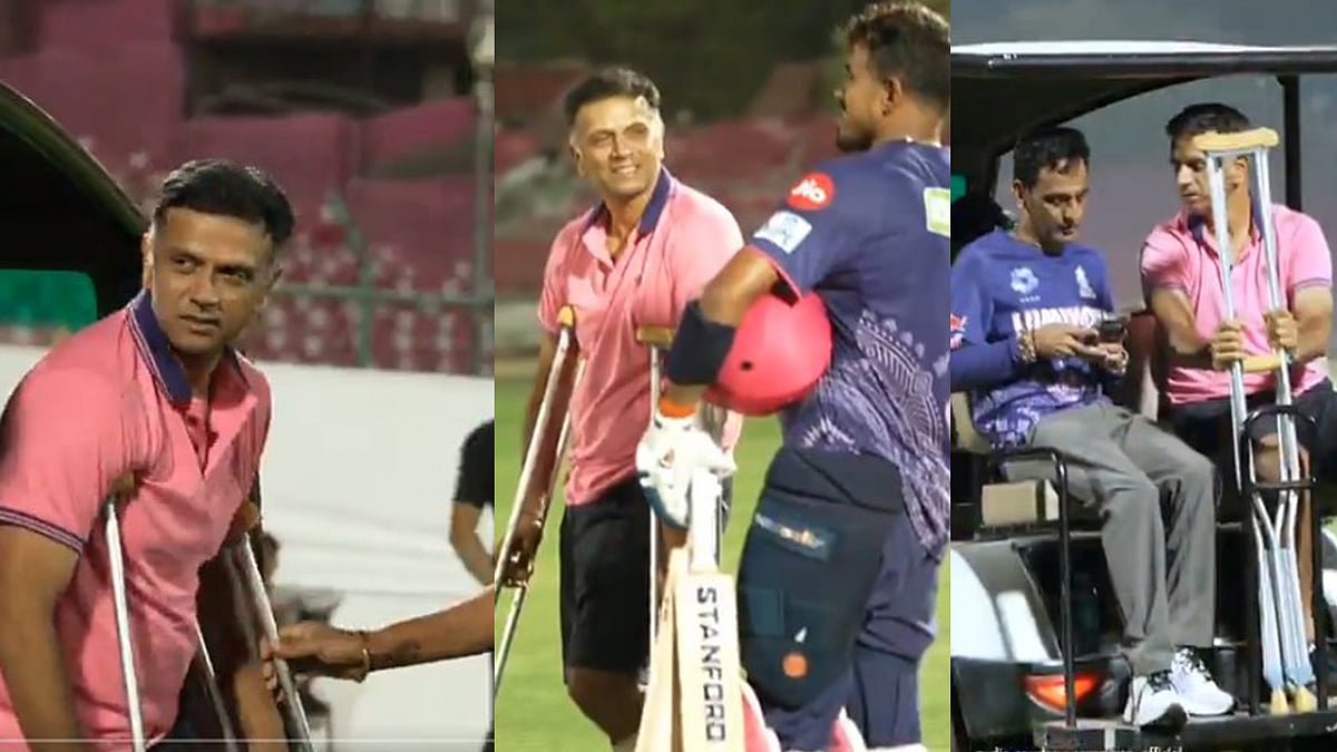 പരിക്കേറ്റിട്ടും ക്രച്ചസില്‍ പരിശീലന ക്യംപിലെത്തി, ആരാധക ഹൃദയം കീഴടക്കി ദ്രാവിഡ്, വിഡിയോ