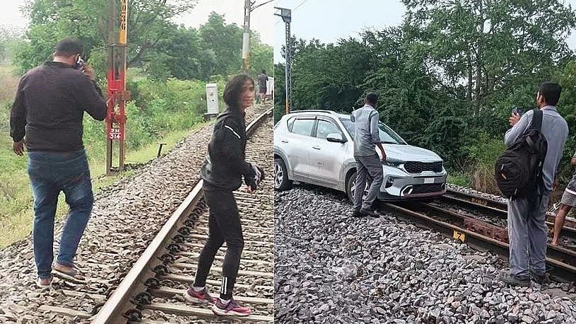 റെയില്‍വേ ട്രാക്കിലൂടെ എട്ടുകിലോമീറ്റര്‍ കാര്‍ ഓടിച്ച് യുവതി; വിഡിയോ വൈറല്‍, കേസ്‌
