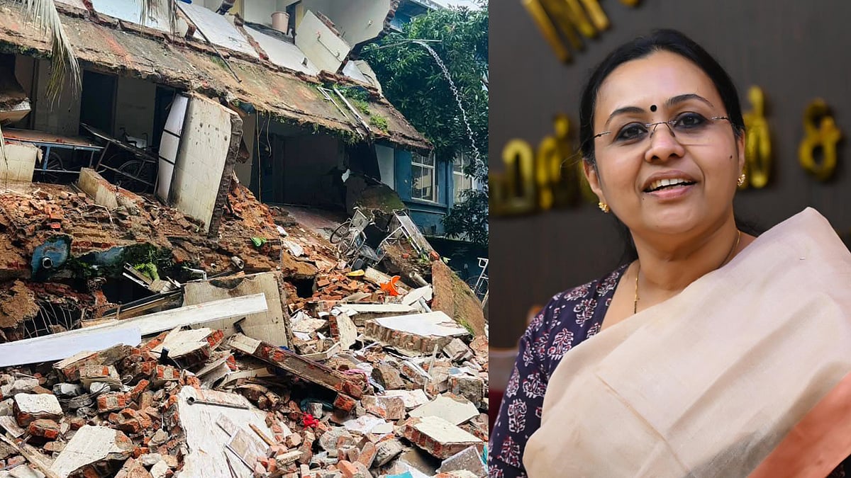 തകര്‍ന്നുവീണത് അടച്ചിട്ട കെട്ടിടം, രണ്ടുപേര്‍ക്ക് പരിക്കെന്ന് മന്ത്രി വീണാ ജോര്‍ജ്; സ്ഥലത്ത് പരിശോധന