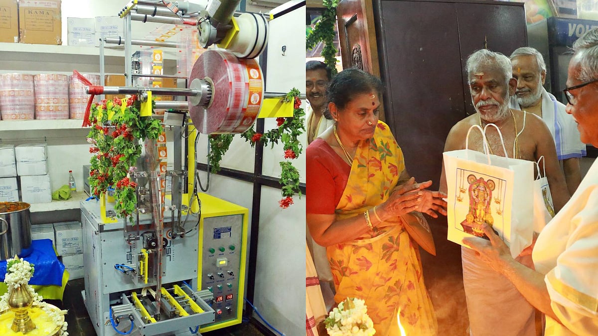 പാക്കിങ്ങിനൊപ്പം എണ്ണം കൂടി പ്രദര്‍ശിപ്പിക്കും, ആധുനിക ന്യുമാറ്റിക് ടെക്‌നോളജി; ഗുരുവായൂരപ്പന് വഴിപാടായി കളഭം പാക്കിങ്ങ് മെഷീന്‍