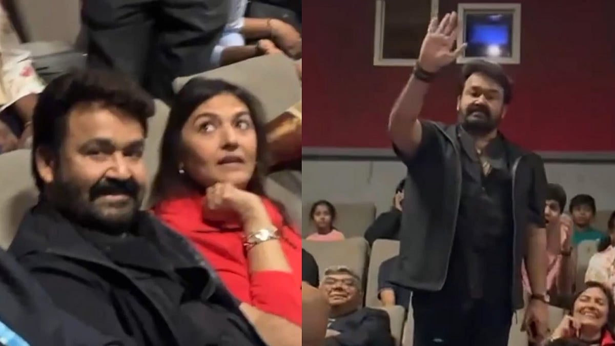 'ഹൃദയം നിറഞ്ഞ്..'; അമേരിക്കന്‍ ആരാധകര്‍ക്കൊപ്പം സിനിമ കണ്ട് മോഹന്‍ലാലും സുചിത്രയും, വിഡിയോ