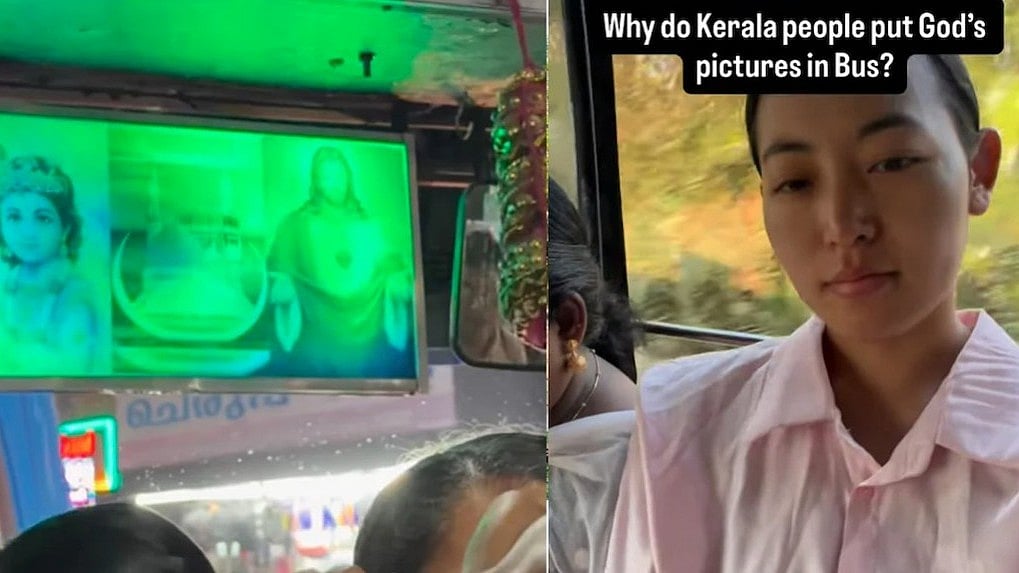 'ദൈവങ്ങള്‍ പോലും പേടിക്കുന്ന ഡ്രൈവിങ്!' ബസിനകത്തെ ദൈവങ്ങളെ കണ്ട് കണ്ണ് തള്ളി ക്രിസ്റ്റീന