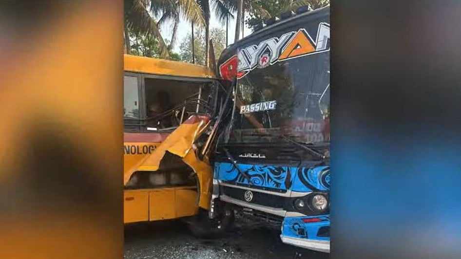 കോളജ് ബസും സ്വകാര്യ ബസും കൂട്ടിയിടിച്ചു; 5 വിദ്യാര്‍ത്ഥികള്‍ക്ക് പരിക്ക്