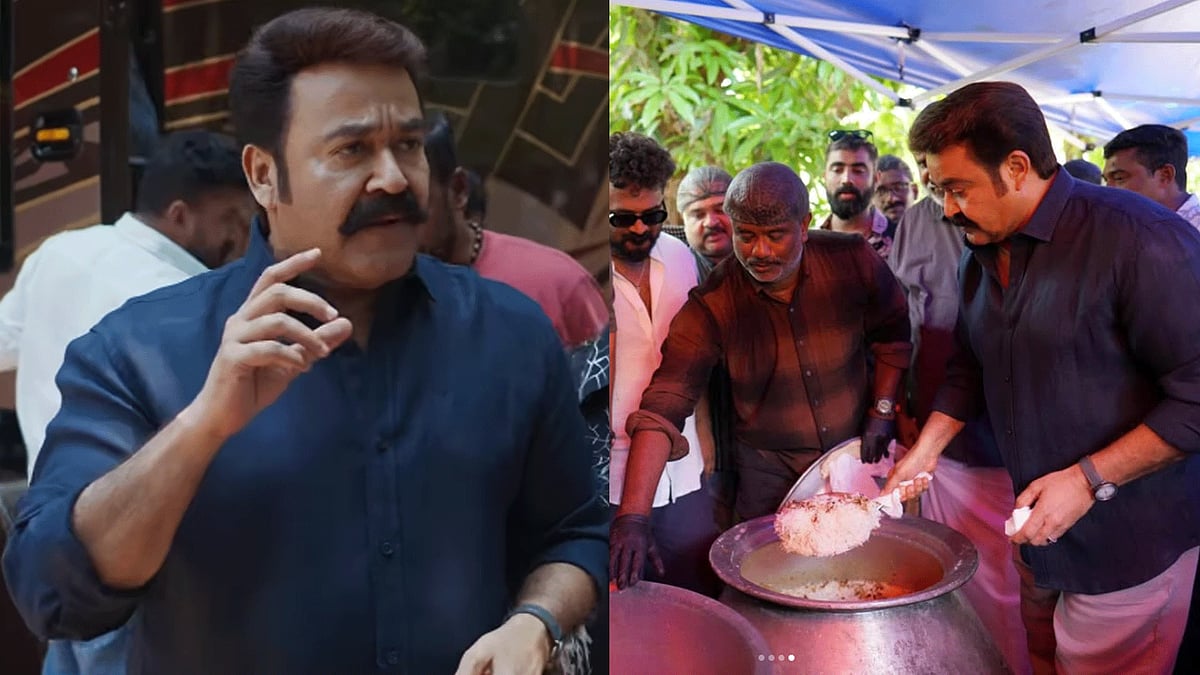 'കണ്ണാടി വെക്കണോ?'; സെറ്റിലെ പെരുന്നാളാഘോഷം; ദം പൊട്ടിച്ച് മോഹന്‍ലാല്‍; ഒന്നിച്ചിരുന്നുണ്ട് അണിയറ പ്രവര്‍ത്തകര്‍


