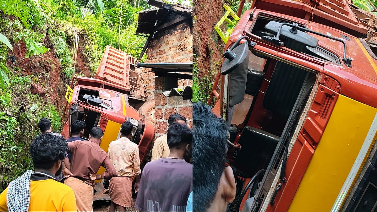 ടിപ്പർ ലോറി റോഡരികിലെ വീടിന് മുകളിലേക്ക് മറിഞ്ഞ് ഡ്രൈവർ മരിച്ചു