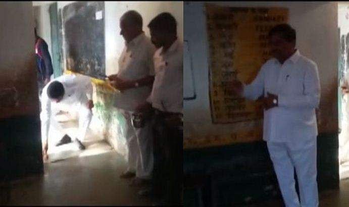 പോളിങ് ബൂത്തില്‍ ചന്ദനത്തിരിയും വെളളവും ഉപയോഗിച്ച് പൂജ, പടിയില്‍ തേങ്ങ ഉടച്ചു; ബിജെപി മന്ത്രി വിവാദത്തില്‍, വിശദീകരണം തേടി തെരഞ്ഞെടുപ്പ് കമ്മീഷന്‍( വീഡിയോ) 