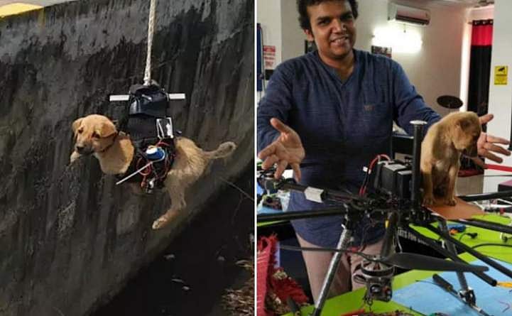 ഓവുചാലില്‍ വീണ പട്ടിക്കുട്ടിയെ രക്ഷിക്കാന്‍ കൈകളുള്ള ഡ്രോണ്‍; കൈയടിക്കാം ഈ യുവാവിന്റെ കണ്ടുപിടിത്തത്തിന്
