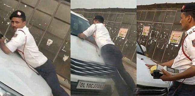 റോഡ് നിയമം തെറ്റിച്ചാല്‍  സിനിമാ സ്റ്റൈലിലും പിടികൂടും; നിര്‍ത്താതെ പോയ എസ് യു വിയുടെ ബോണറ്റില്‍ ചാടിക്കയറി പൊലീസ് (വീഡിയോ)
