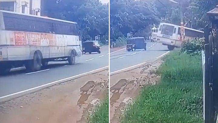 ശ്രദ്ധിക്കാതെ മെയിന്‍ റോഡിലേക്ക് കയറിയ ഓട്ടോ വില്ലനായി; കെഎസ്ആര്‍ടിസി തല കീഴാല്‍ മറിഞ്ഞു; വൈറലായി വീഡിയോ