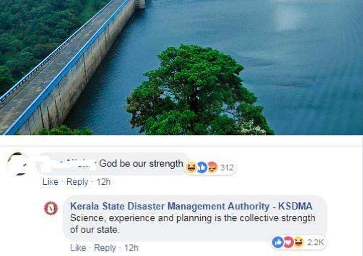 'ദൈവത്തിന്റെ കാര്യം അറിയില്ല, കേരളത്തിന്റെ ശക്തി ശാസ്ത്രവും ആസൂത്രണവും'; കൈയ്യടി നേടി ദുരന്ത നിവാരണ അതോറിറ്റിയുടെ മറുപടി