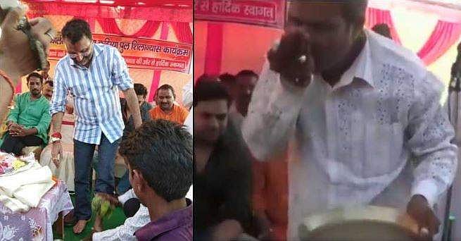 പാര്‍ട്ടി പ്രവര്‍ത്തകന്‍ ബിജെപി എംപിയുടെ കാല്‍ കഴുകി വെള്ളം കുടിച്ചു; ഇതൊക്കെ തന്നോടുള്ള സ്‌നേഹം കൊണ്ടാണെന്ന് നേതാവ്