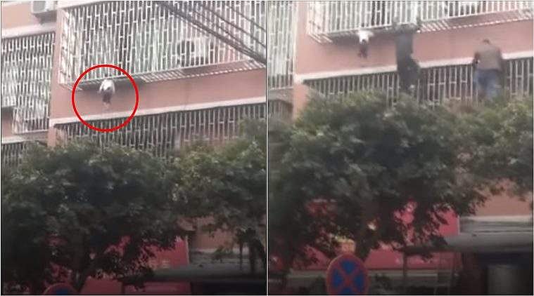 കഴുത്ത് ബാല്‍ക്കണിയില്‍ കുടുങ്ങി: മൂന്നാം നിലയില്‍ തൂങ്ങിയാടുന്ന പെണ്‍കുട്ടി, ഭയപ്പെടുത്തുന്ന വീഡിയോ