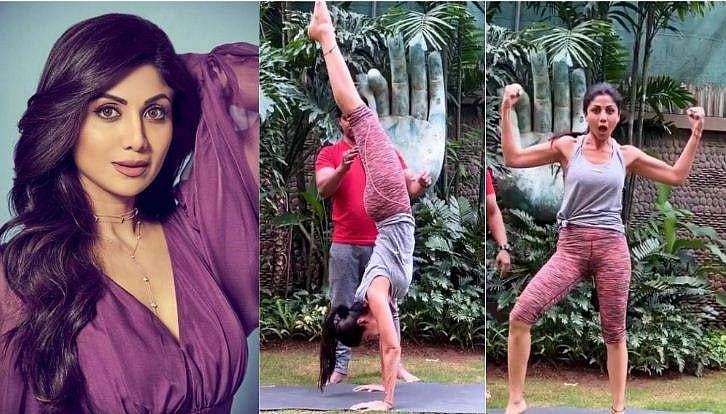 രണ്ട് കൈയില്‍ തലകീഴായി നിന്ന് ശില്‍പ ഷെട്ടി, മനസുവെച്ചാല്‍ നടക്കാത്തതായി ഒന്നുമില്ലെന്ന് താരം; വിഡിയോ