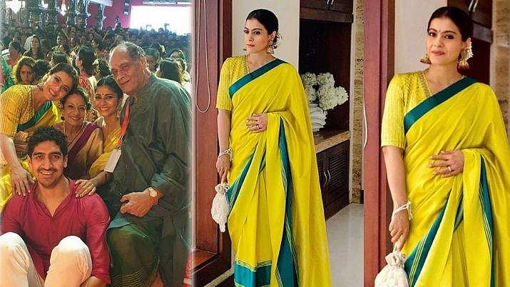 മഞ്ഞസാരിയില്‍ തിളങ്ങി കജോള്‍; അഷ്ടമിദിനത്തില്‍ അതിസുന്ദരിയായി താരം