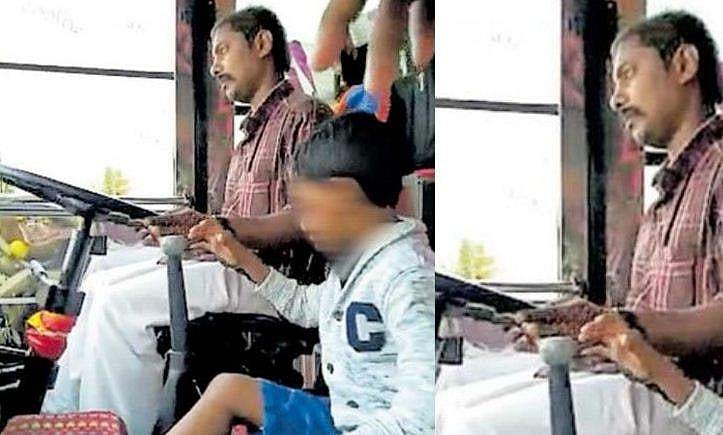 ചെറിയ കുട്ടിയെ ഒപ്പമിരുത്തി ​ഗിയർ മാറ്റിച്ച് ടൂറിസ്റ്റ് ബസ് ഓടിച്ചു; ഡ്രൈവറുടെ ലൈസൻസ് തെറിച്ചു