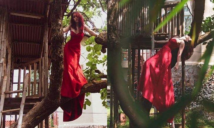 മരത്തില്‍ വലിഞ്ഞുകയറി ഇറ; റെഡ് ഹോട്ട് ഫോട്ടോഷൂട്ട് 