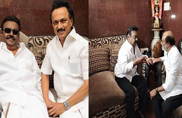 ക്യാപ്റ്റനെ കൂടെ നിര്‍ത്താന്‍ ഡിഎംകെയും ആണ്ണാ ഡിഎംകെയും; സന്ദര്‍ശനവുമായി രജനികാന്തും