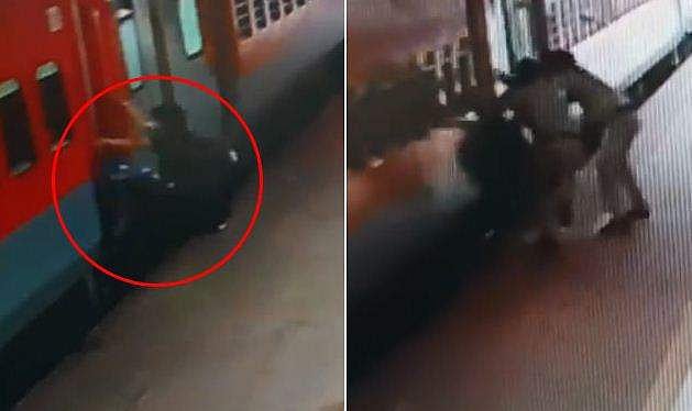 ട്രെയിനിന്റെ വാതിലിനും പ്ലാറ്റ്‌ഫോമിനും ഇടയില്‍ യുവാവിന്റെ ജീവന്മരണപോരാട്ടം; സുരക്ഷാ ഉദ്യോഗസ്ഥര്‍ക്ക് സല്യൂട്ട്  (വീഡിയോ)