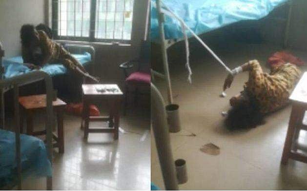 വൃദ്ധയായ കോവിഡ് രോഗിയോട് ക്രൂരത, ആശുപത്രിയിലെ കട്ടിലില്‍ കെട്ടിയിട്ടു, താഴെ വീണ് തലപൊട്ടി ; പരാതിയുമായി ബന്ധുക്കള്‍ 