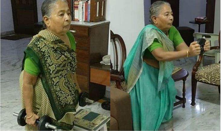 എൺപത്തിരണ്ടാം വയസിലും വർക്കൗട്ട്; സാരിചുറ്റി വെയ്റ്റെടുത്ത് മുത്തശ്ശി, വയറലായി വിഡിയോ 