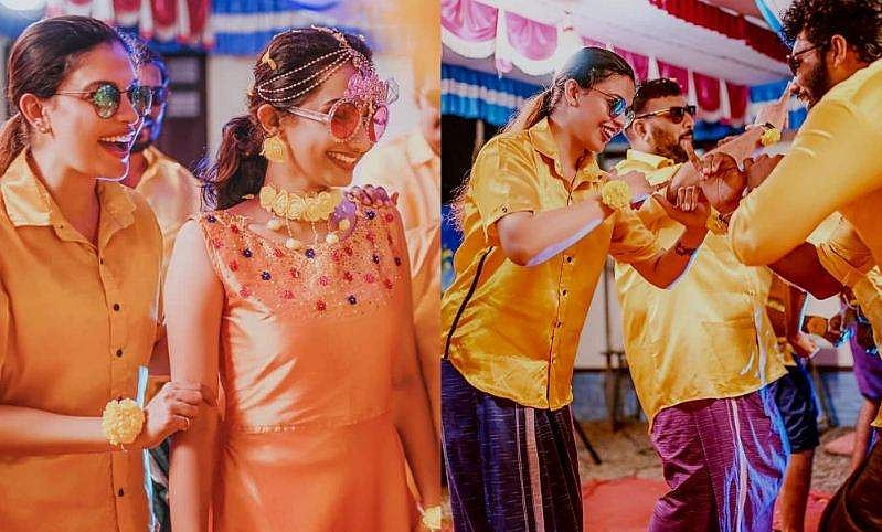 ഷര്‍ട്ടും മുണ്ടും ധരിച്ചെത്തി, അനിയത്തിക്കുട്ടിയുടെ ഹല്‍ദി ചടങ്ങ് ആഘോഷമാക്കി അനുശ്രീ; ചിത്രങ്ങള്‍
