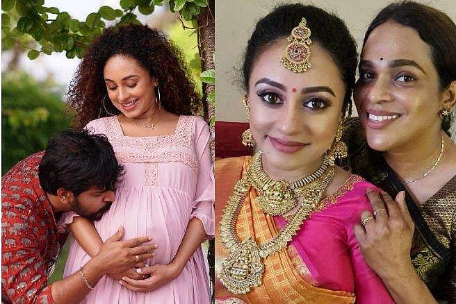 സാരിയുടുത്ത് പരമ്പരാ​ഗത ആഭരണങ്ങളിൽ പേളി, വളക്കാപ്പ് ചടങ്ങ് ചിത്രങ്ങൾ 