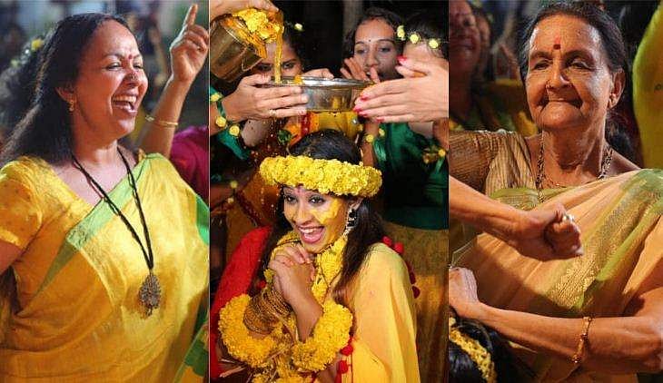 സൗഭാ​ഗ്യയ്ക്ക് സർപ്രൈസ് ഹൽദി; നൃത്തം ചെയ്ത് അമ്മയും അമ്മമ്മയും, ചിത്രങ്ങൾ 