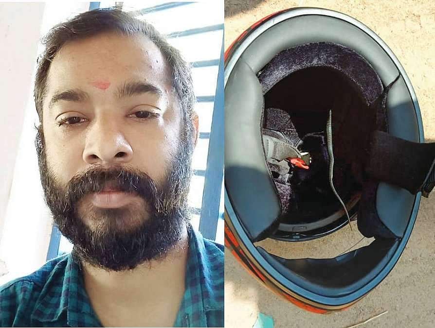 തലയിലെ ഹെൽമറ്റിനുള്ളിൽ 'ശംഖുവരയൻ', വിഷപ്പാമ്പുമായി അധ്യാപകൻ സഞ്ചരിച്ചത് 11കിലോമീറ്റർ ; അത്ഭുതകരമായ രക്ഷപ്പെടൽ